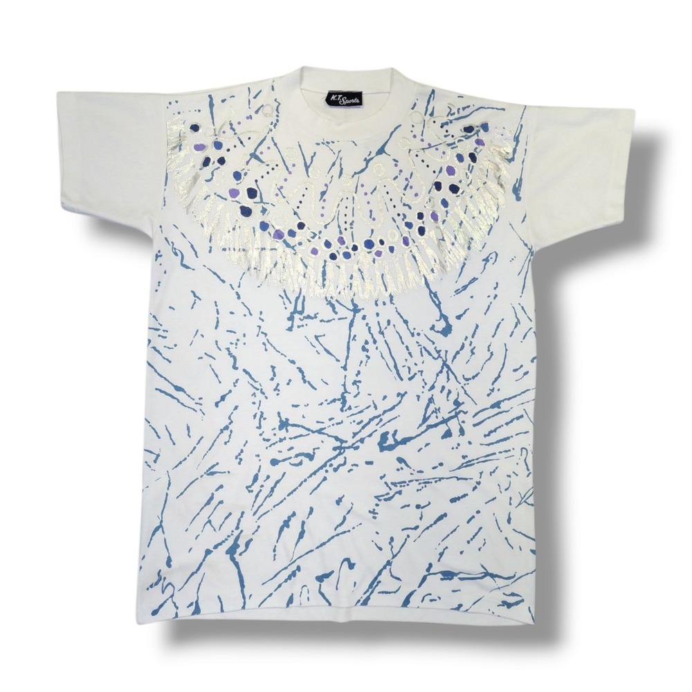 Vintage K.T. Sports Full Front Paint Art 80s 90s White T-Shirt‎ Size M USA Made